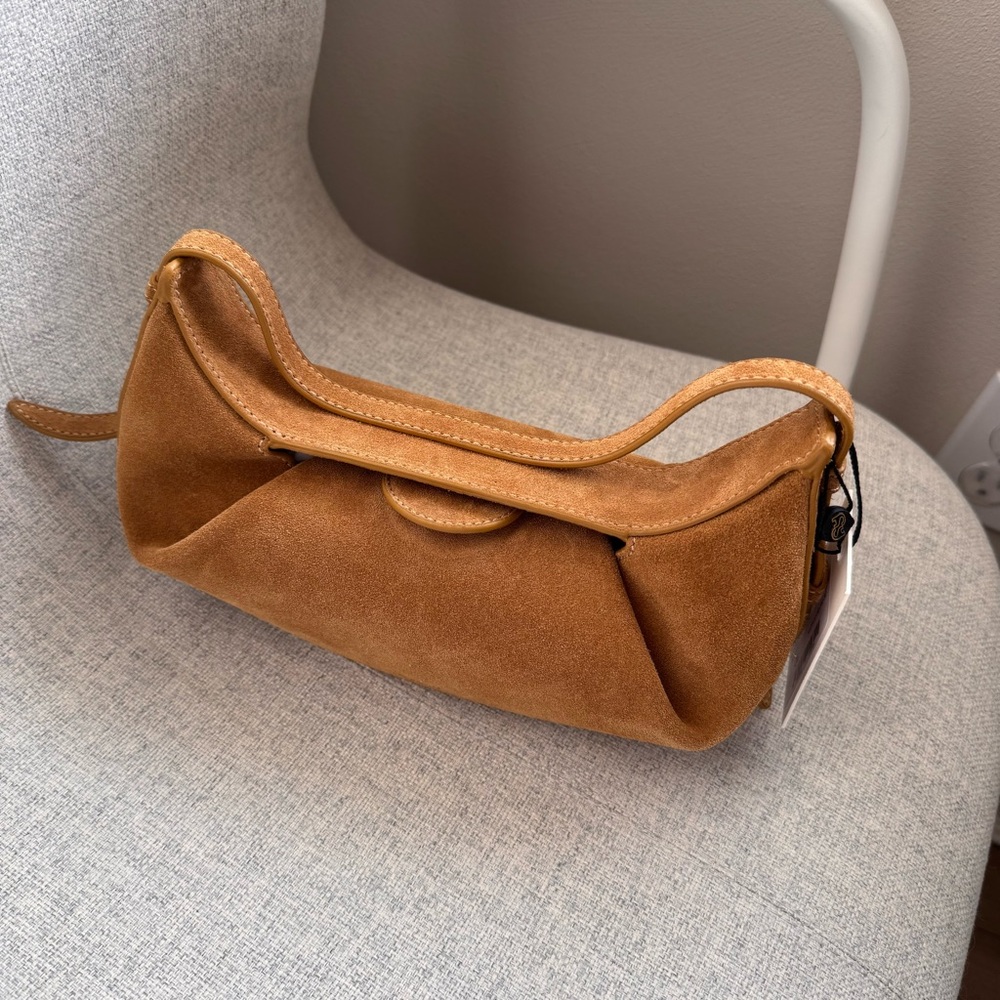 Yuzefi Mini Fortune Cookie Suede Leather Bag in Butterscotch Color NWT
